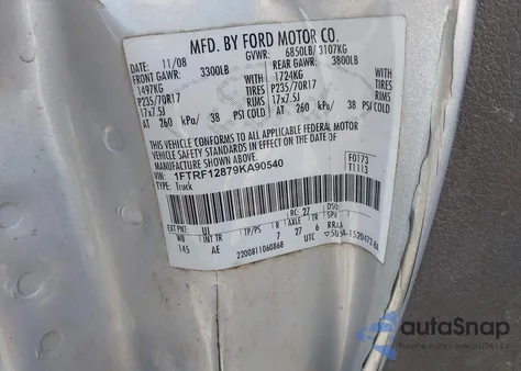 2009 Ford F-150 Xl z USA, uszkodzony, nr VIN 1FTRF12879KA90540